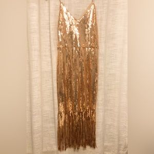 Lulus rose gold sequin fringe dress
